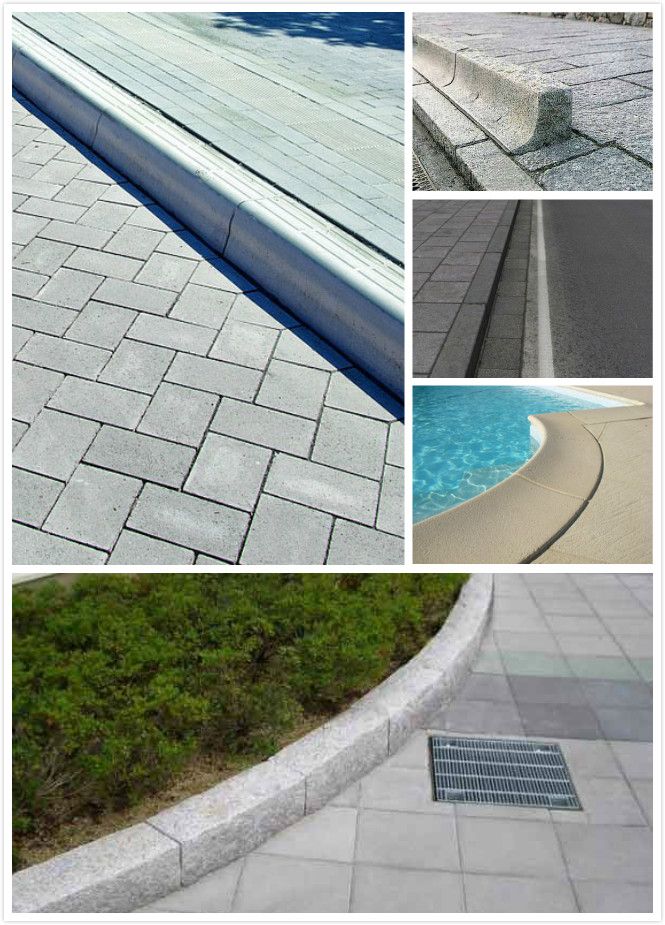 gray granite curbstone, paving tiles