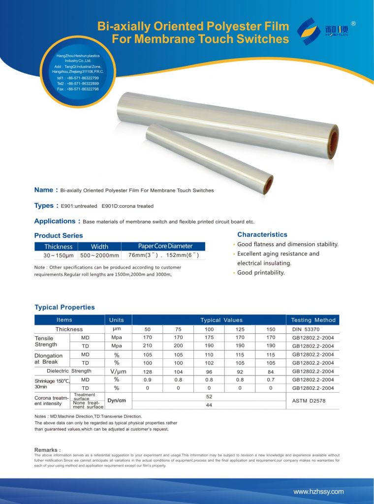 Bi-axially Oriented Polyester film for Membrane Touch Switches