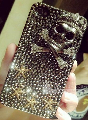 Skull&crystal cell phone back cover case for IPhone 5/5s/4/4S