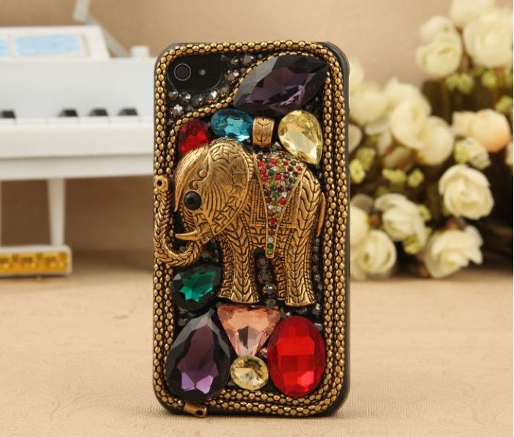 Nostalgia Style Elephant Crystal Cell Phone Cover Case for iPhone 5/5s/4/4s