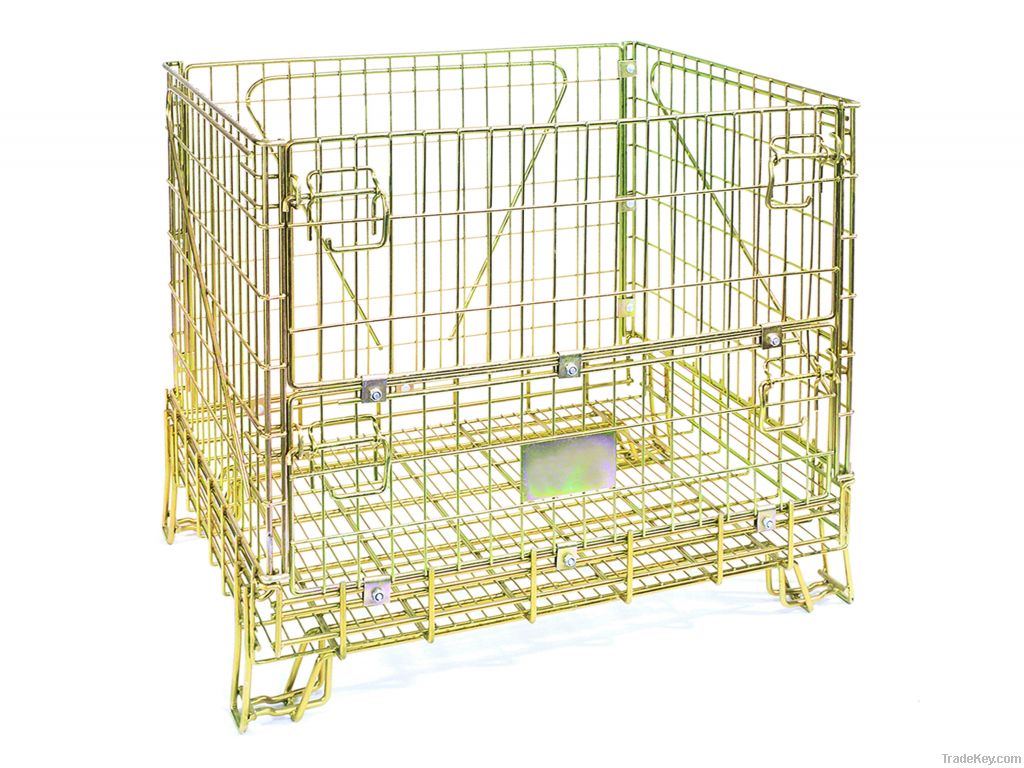 Heavy duty collapsible storage wire mesh container