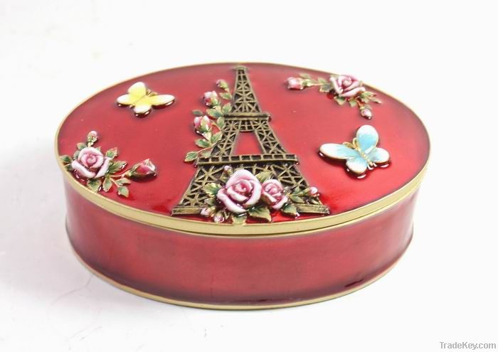 Polyresin Butterfly Jewelry Box Round, Pink Color Jewelry Case
