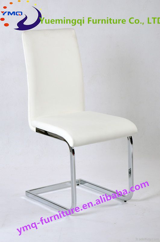 white leather modern dining chair/banque dining chair/chrome leg chair