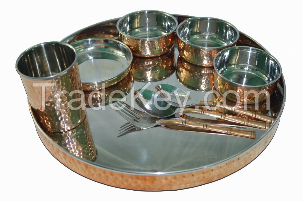  Raghav India 100% Genuine Copper Finish with Stainless Steel inside Dinner + 3 spoon Set