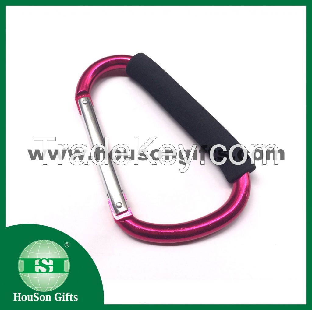 D shape big aluminum carabiner hook with foam handle