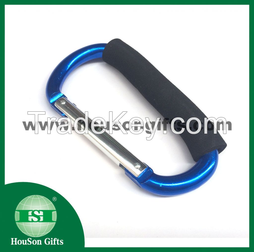 D shape big aluminum carabiner hook with foam handle