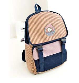 Canvas Women Leisure Backpacks Striped Printing Children School Backpacks Casual Bags for Girls