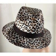 Brown Fedora Style Leopard Print Hat 