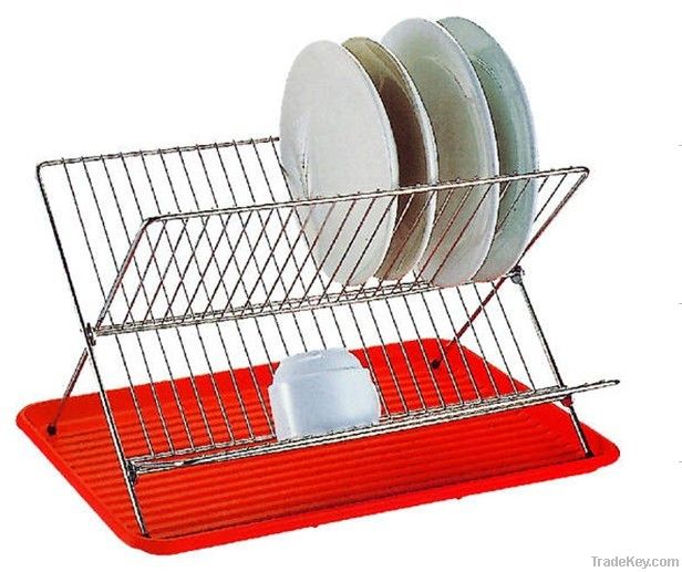 Folding dish rack with bottom plastice plate