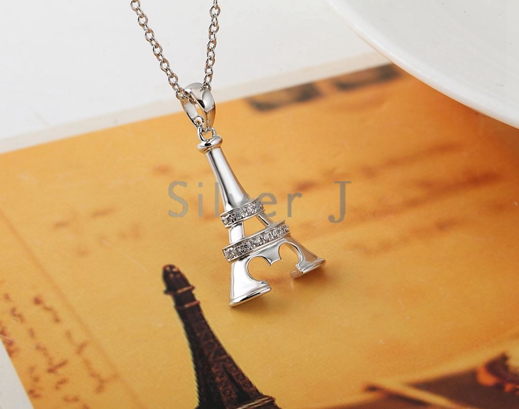 Silver J 925 sterling silver pendant short necklace Eiffel Tower pendant jewelry for gift