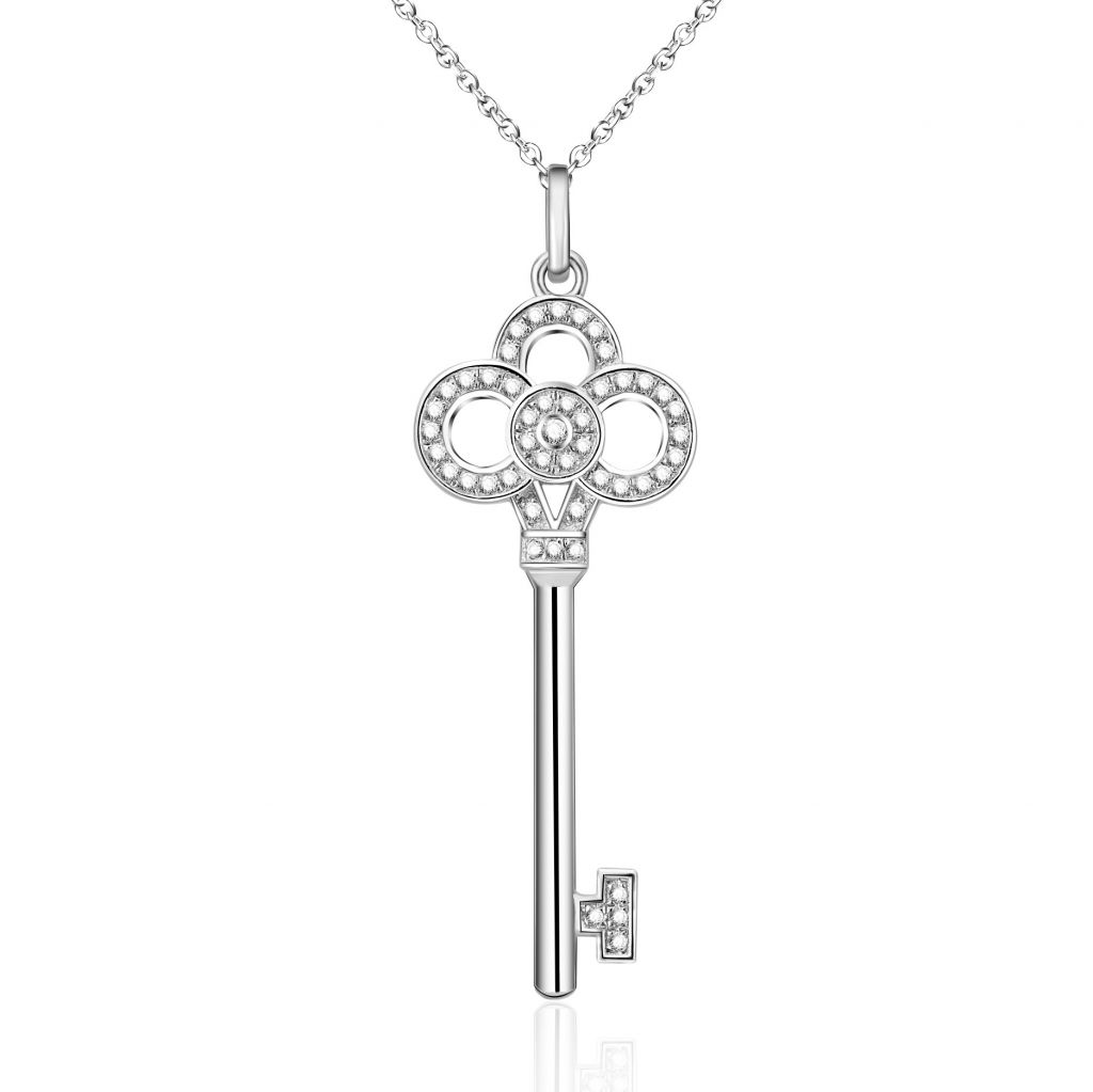 Fashion jewelry Zircon plated sterling silver pendant necklace key-shaped jewelry chains pendant