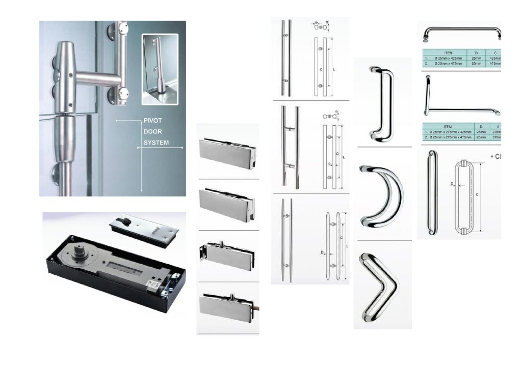 glass door fittings, handles and other accessories