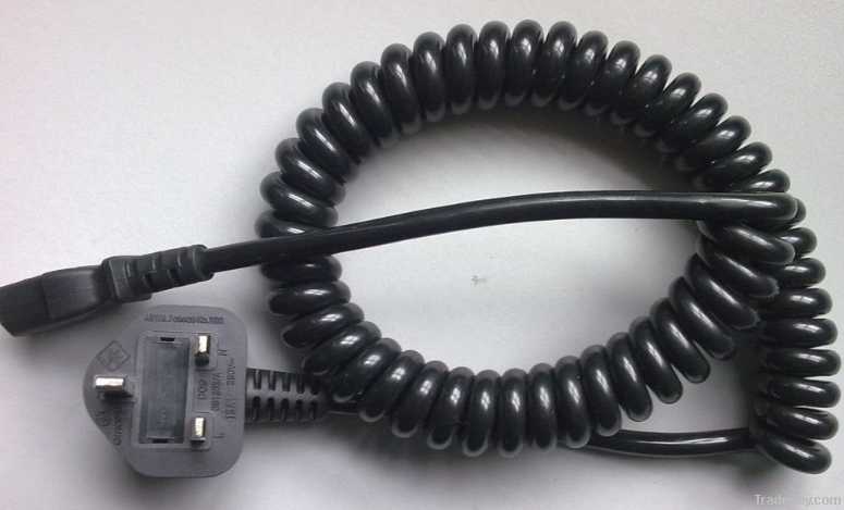 UK strandard power cord spiral cable with end plug