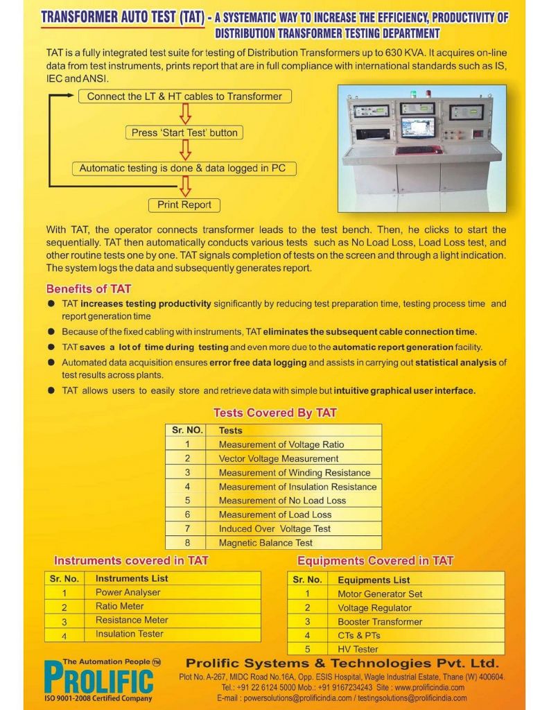 Introduction of Intelligent Transformer  testing and Reporting  system for Transformer Auto test, CT/ PT Auto Test, Shunt Reactor Auto Test and Motor Auto Test Systems