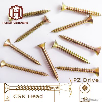 zinc coated csk head pozi drive yellow color chipboard screw