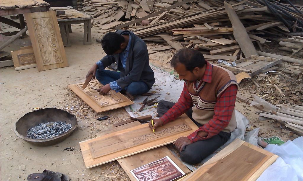 Large main entrance solid wood hand carved door