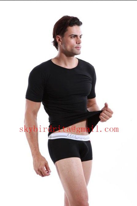 Black Men's Undershirts and shorts underwear sets boxer briefs