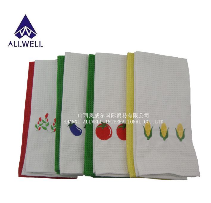 Set of 2 waffle kitchen towel with embroidered cotton 100%