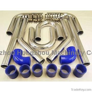 3.5'' 89mm Car Turbo Kit Polished  Aluminum Tubes+Silicone Hoses+Clamp