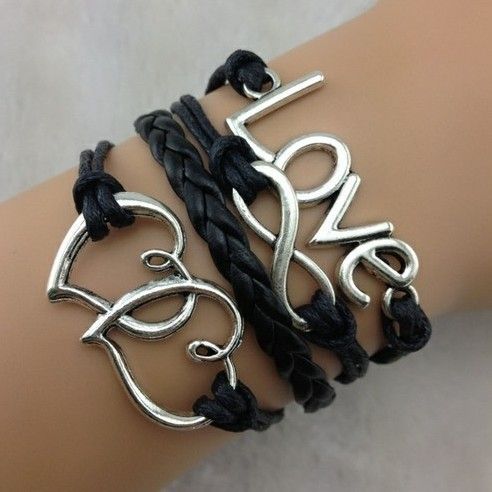 Love bracelet, infinity bracelet, heart to heart bracelet, leather rope bracelet bangle weave