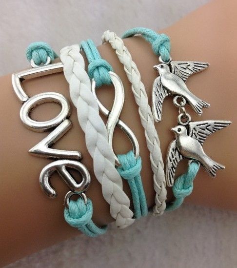 love bracelet - two birds bracelet,antique silver,mint white bracelet for girls,vintage style 