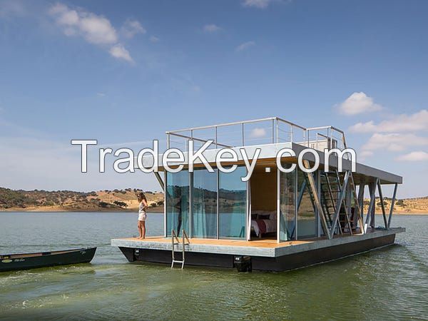 Aluminum Party Home Boat Floating Water Glass House Pontoon Boat Water House Boat Prefab House Mobile Home Houseboat