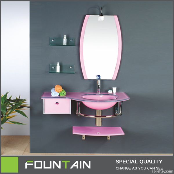Ø§Ø«Ø§Ø« Ø§ÙØ­ÙØ§ÙWall-mounted Hanging Pink Glass Bathroom Cabinet Furniture