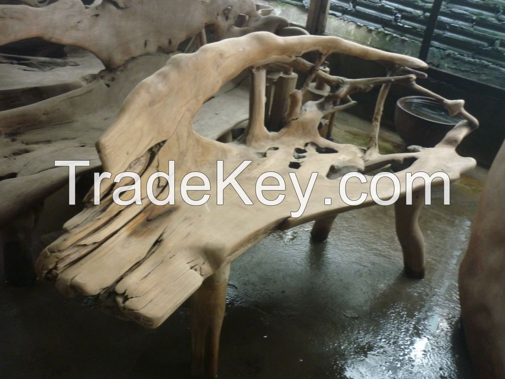 woodcraft and teak wood rustic bench