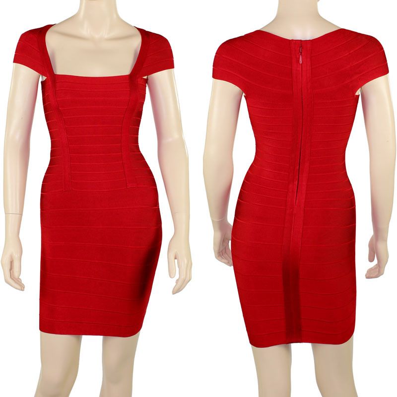 Miranda Kerr Red Square Neck Bandage Dress