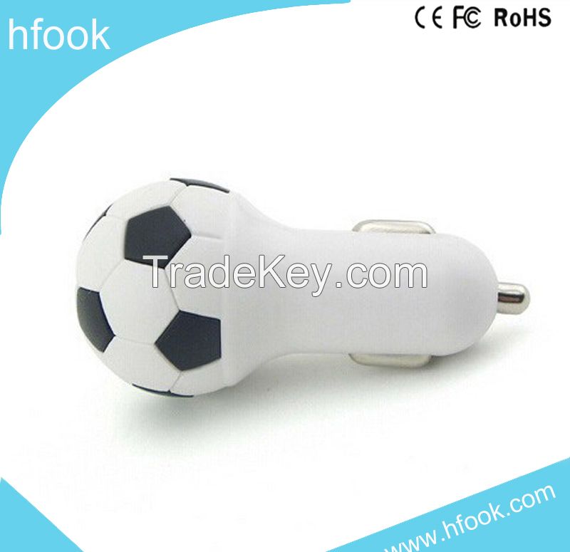 Football Car Charger meet CE,ROHS FCC OEM orders accepted one put out 5V 2.1A mini usb car charger
