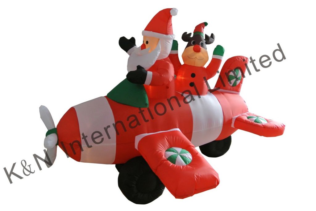 8FT Inflatable Santa and Reindeer in Airplane   