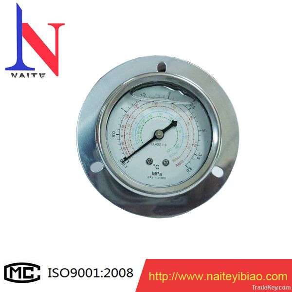 Stainless steel liquid filled pressure gauge with flange