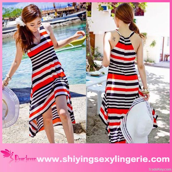 Fashion Summer Polychromatic Striped Long funny beachwear