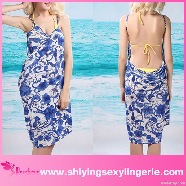 Graceful Fragrance Blue And White chiffon beach dress