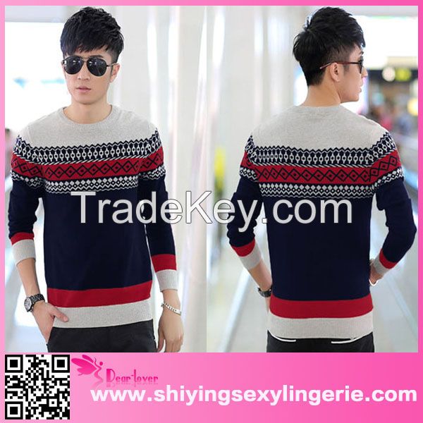 wholesale Round Neck Diamond Pattern Mens hand knitted sweater