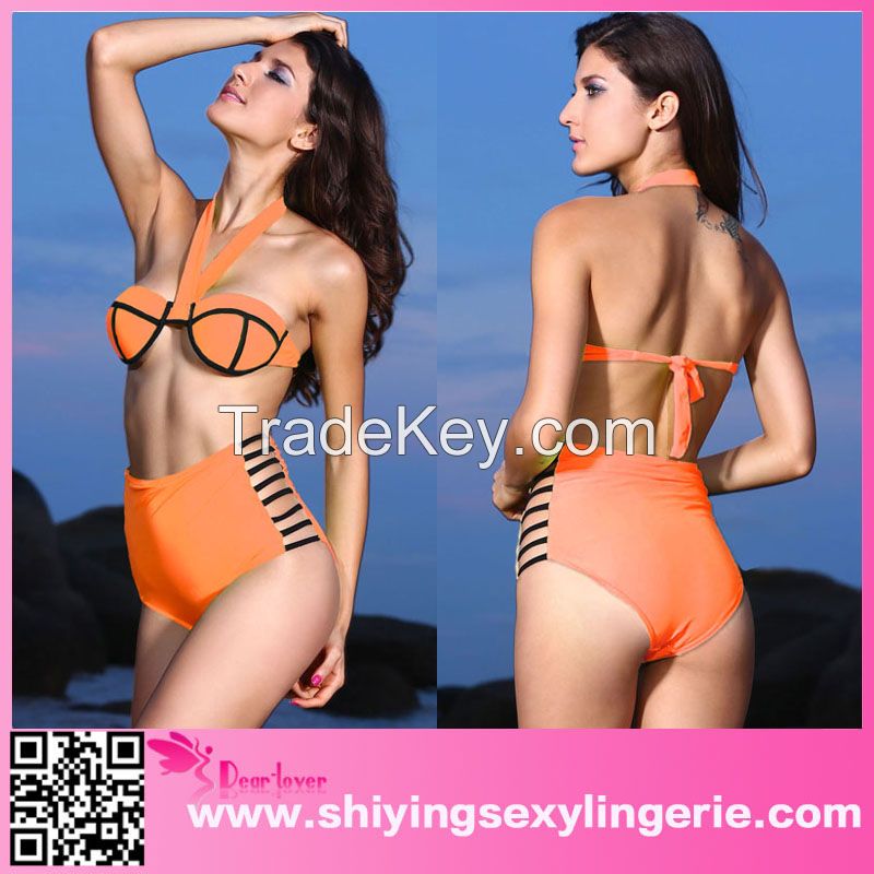customized triangl Ribbon Accent Halter swimwear bikini