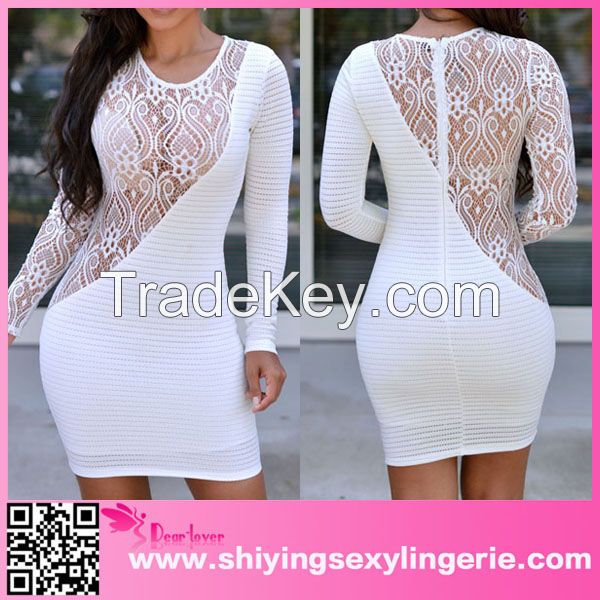 wholesale cheap price fashion white and black lace evening dress