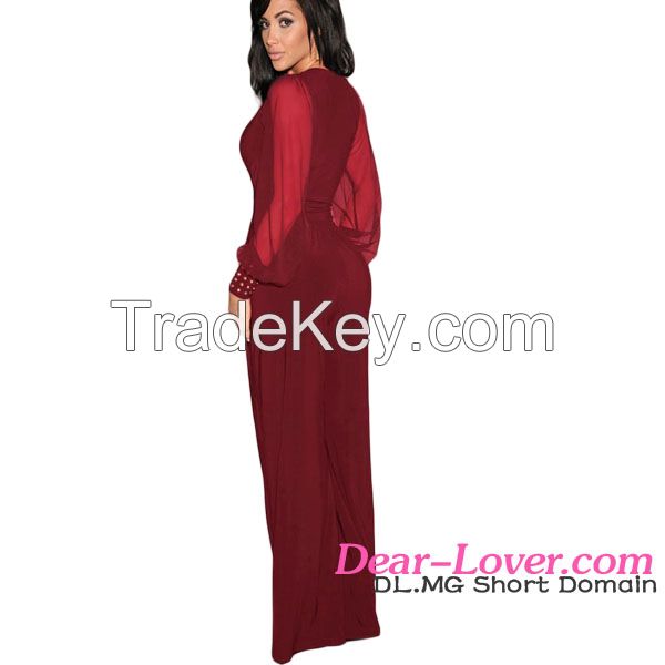 wholesale fashion long mesh sleeves ladies jumpsuit