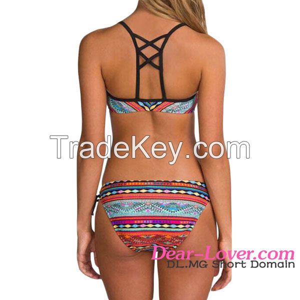 wholesale ethnic printed strappy beautiful bikini swimwear