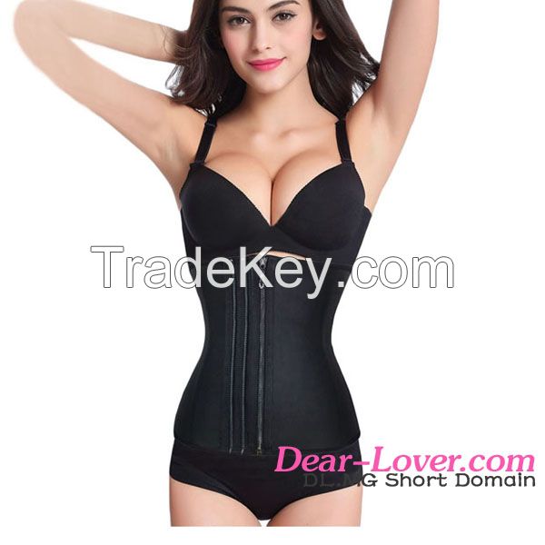 sexy black hot sale rebber waist corset with zipper front
