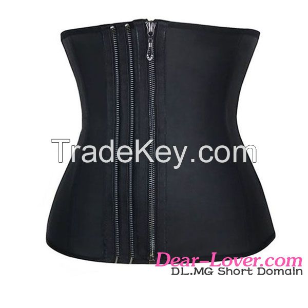 sexy black hot sale rebber waist corset with zipper front