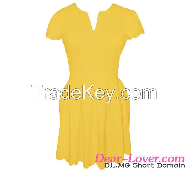 wholesale sexy V neck lady fashion yellow summer dress