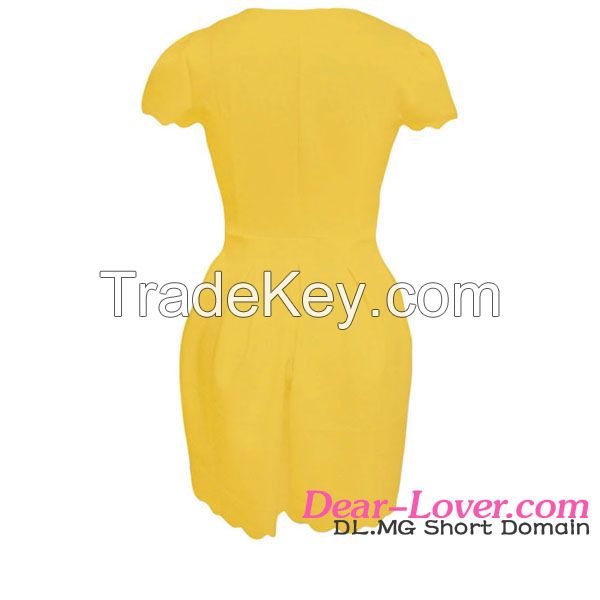 wholesale sexy V neck lady fashion yellow summer dress