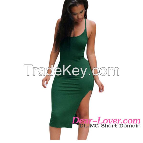 Army Green Crisscross Back Side Slit women sexy evening dress 2016
