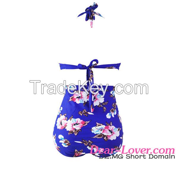 Floral Print Royal Blue High Waist bikinis woman swimwear 2016