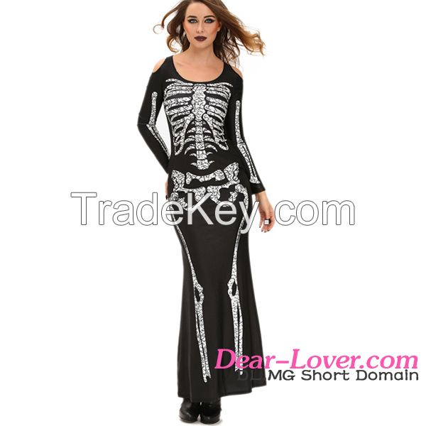 Wholesale cheap Long Skeleton Dress Adult sexy costume