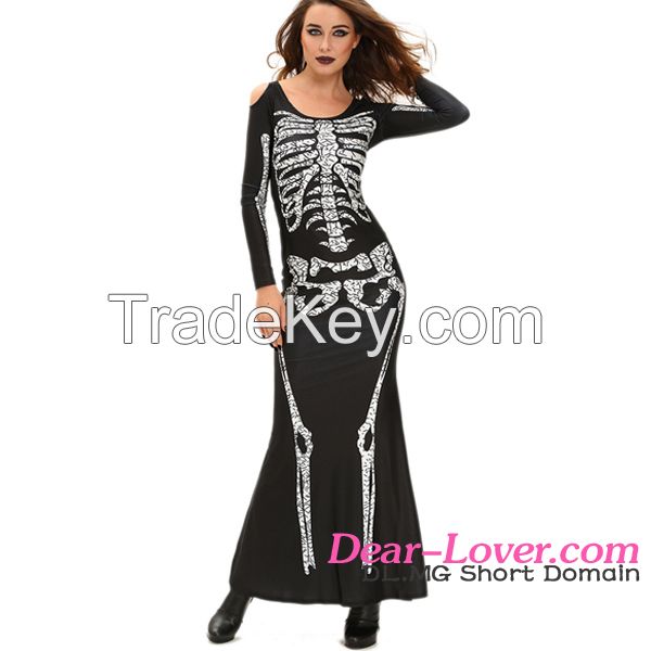 Wholesale cheap Long Skeleton Dress Adult sexy costume