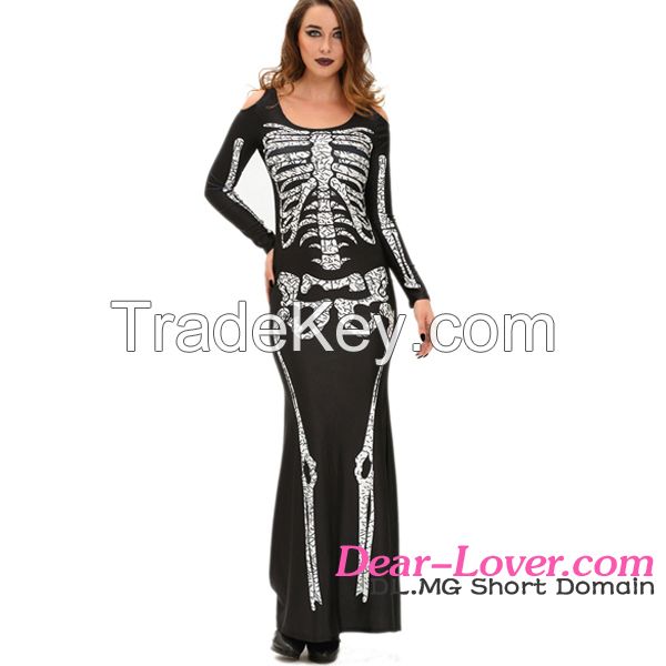 Wholesale cheap Long Skeleton Dress Adult sexy costume