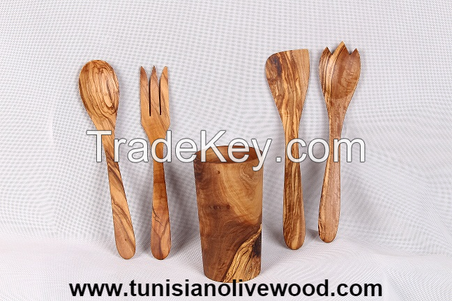 Olive wood utensils âSalad Server (Spoon, Spatulas, Fork. Salad Fork)