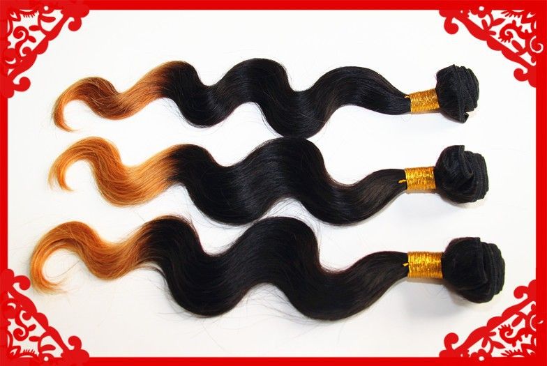 2014 new hot sale human hair weavings wavy product two tone color 12&quot;-30&quot; 100g/pcs brazilian virgin ombre hair body wave